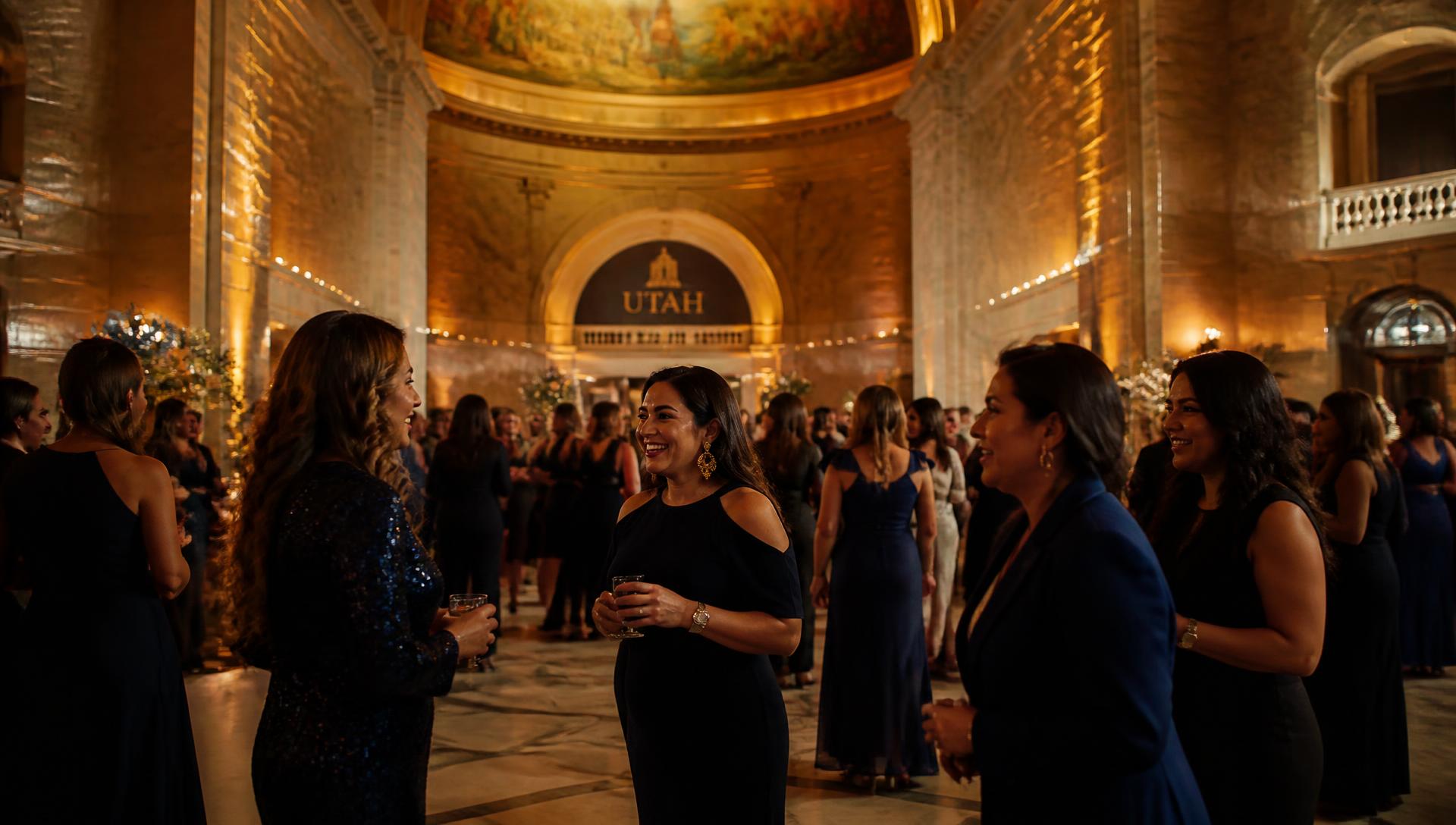 Guests celebrating in the Utah State Capitol rotunda at an evening gala